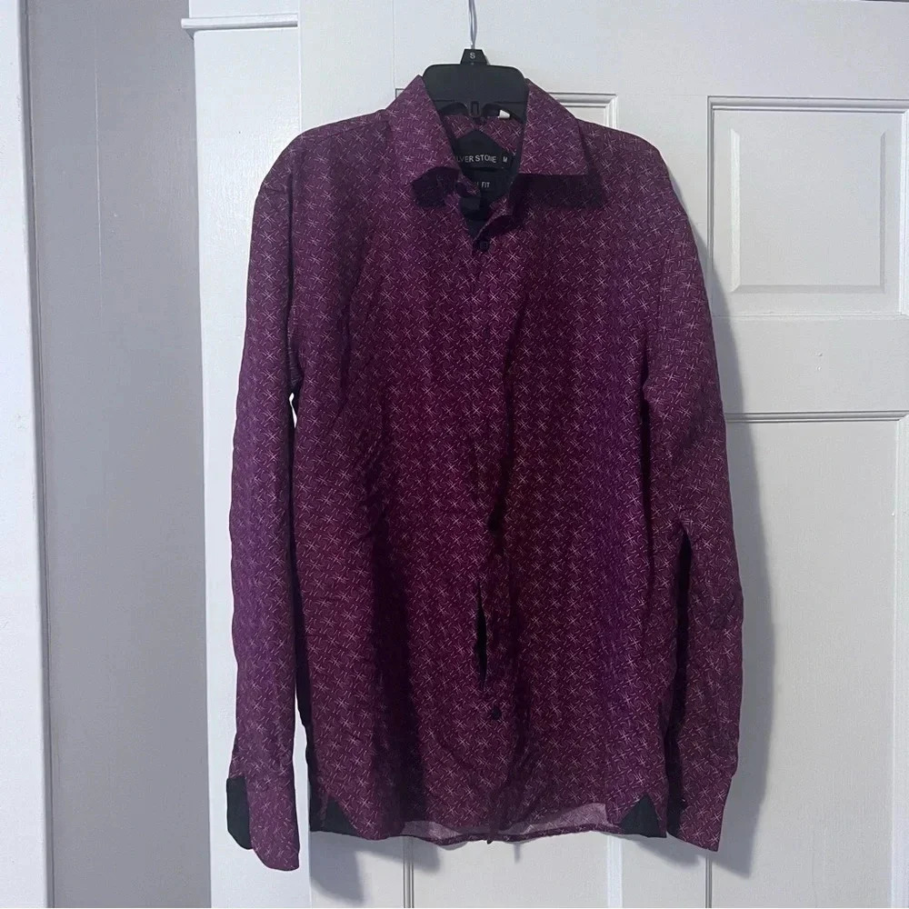 Silver Stone Modern Fit Button‎ Down Shirt Patterned Dress Shirt Size M